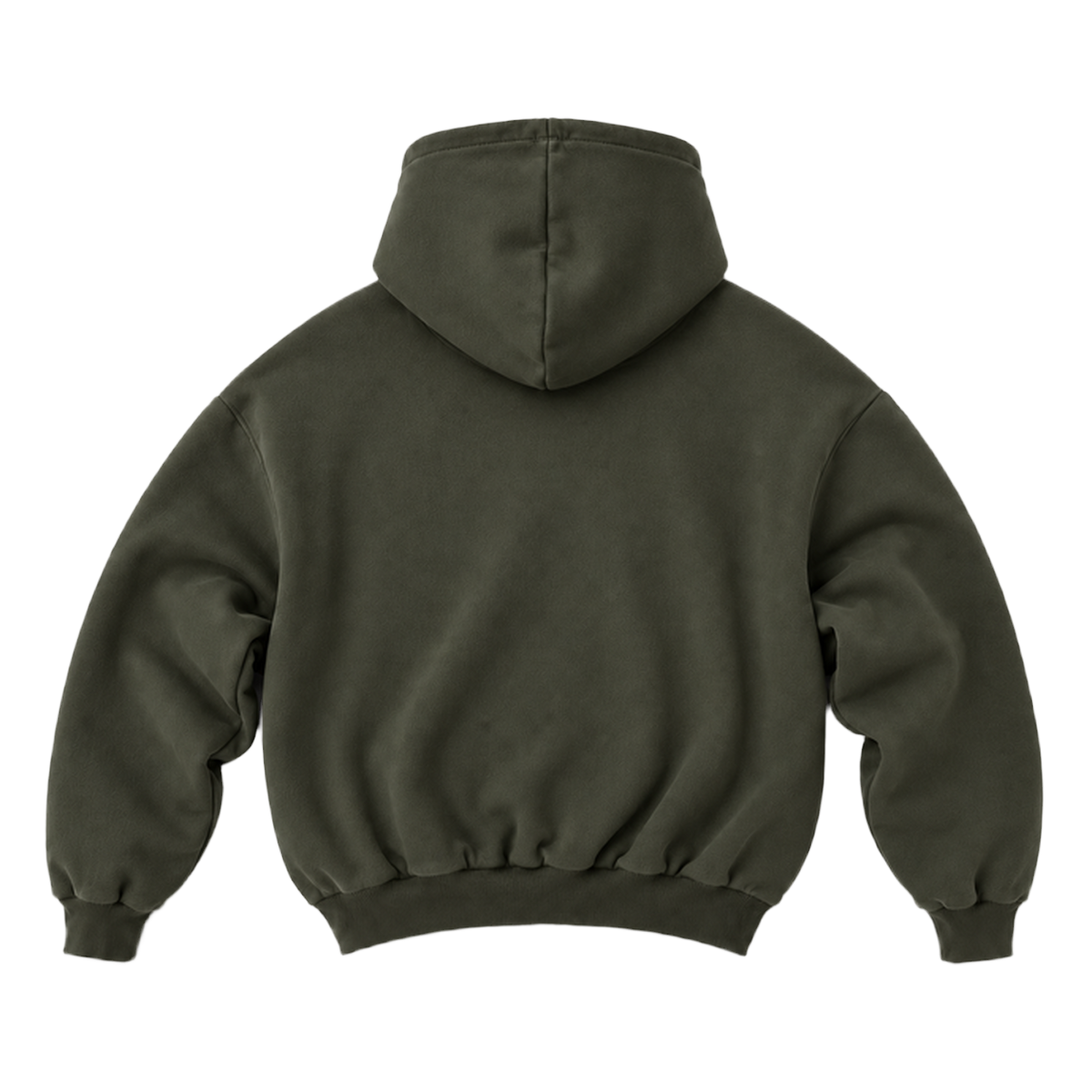 Hoodie FOLD coupe balloon, coloris olive fonce, vue de dos