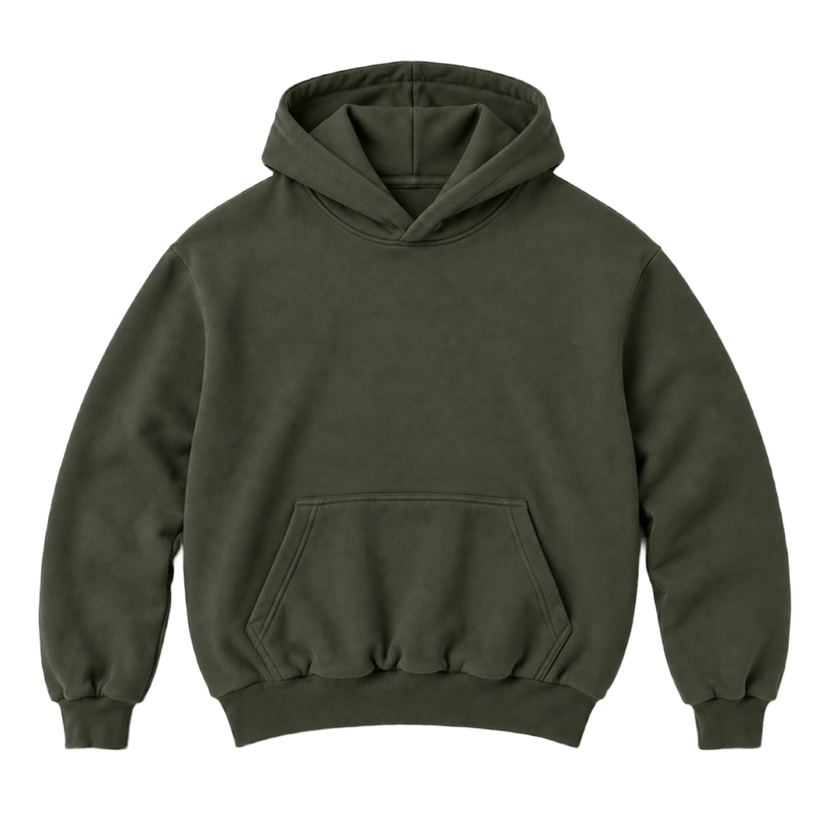 Hoodie FOLD coupe balloon, coloris olive fonce, vue de face